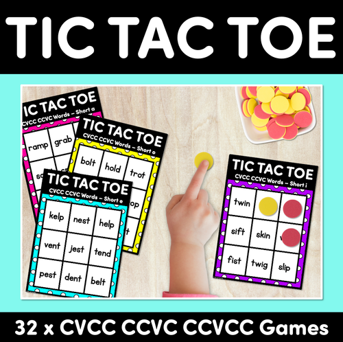 Resource preview 1 for TIC TAC TOE GAME for CVCC CCVC CCVCC Words - No Prep Phonics Game