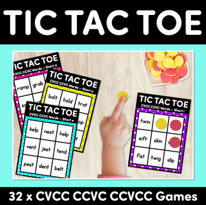 TIC TAC TOE GAME for CVCC CCVC CCVCC Words - No Prep Phonics Game