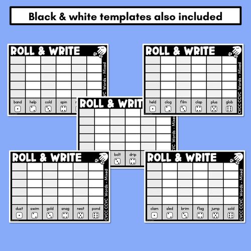 Resource preview 3 for ROLL & WRITE PHONICS ACTIVITY MATS - CVCC CCVC Mixed words