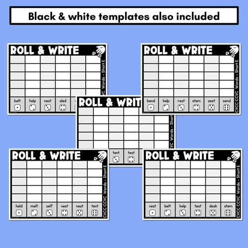 Resource preview 3 for ROLL & WRITE PHONICS ACTIVITY MATS - CVCC CCVC Short E words