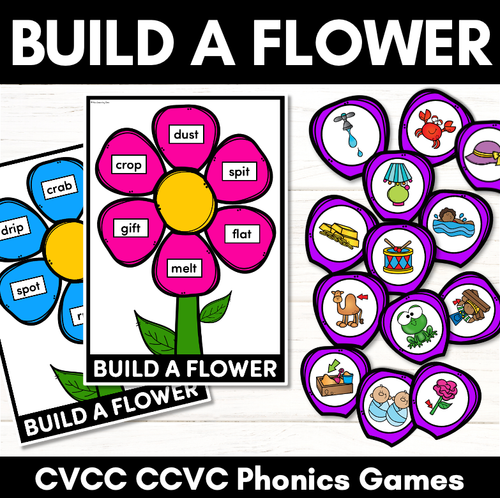 Resource preview 1 for CVCC CCVC Words Game - BUILD A PHONICS FLOWER Kindergarten Literacy Center