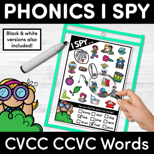 Resource preview 1 for I SPY for CVCC CCVC WORDS | Kindergarten Phonics Templates
