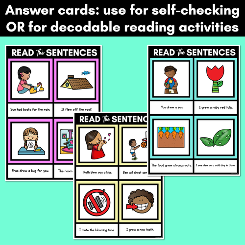 Resource preview 2 for Long Vowel U Decodable Sentences Mats - Read & Match