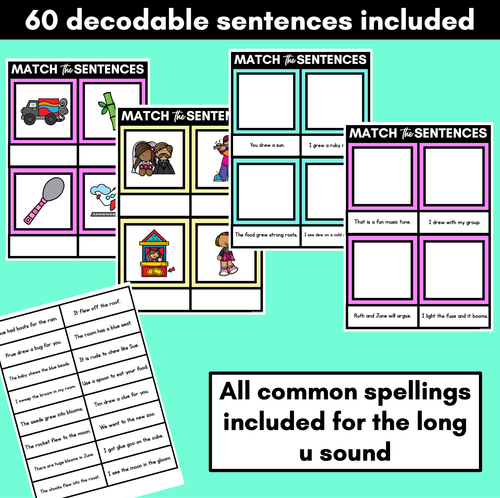 Resource preview 4 for Long Vowel U Decodable Sentences Mats - Read & Match