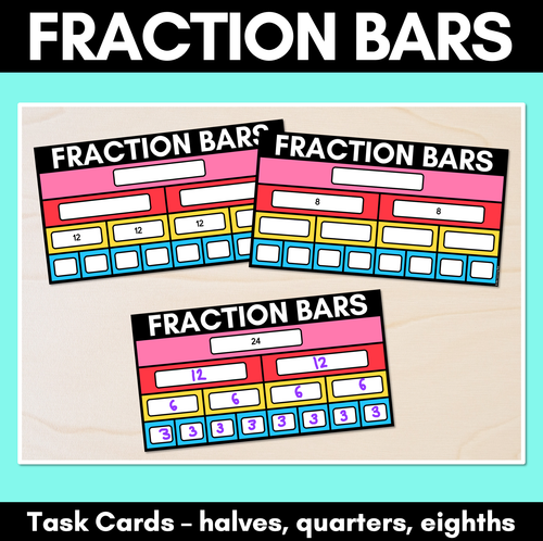 Resource preview 1 for Fraction Bars Task Cards - halves, quarters, eighths