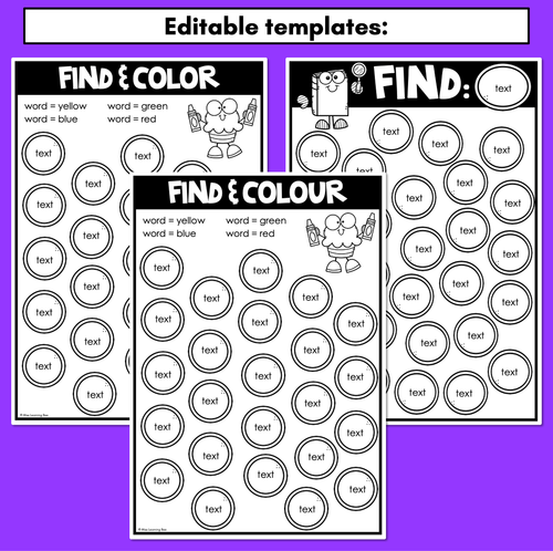 Resource preview 4 for High Frequency Word Worksheets - Find & Colour or Find & Cover