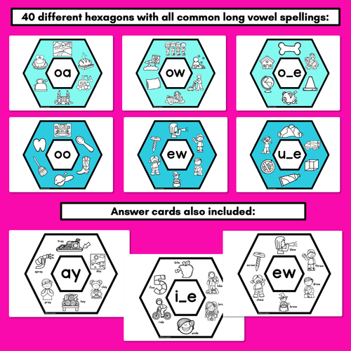 Resource preview 4 for Long Vowel Sounds Phonics Activity - Phonics Hexagons