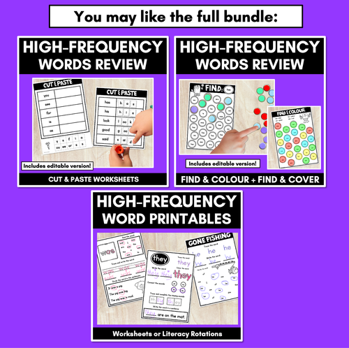 Resource preview 5 for High Frequency Word Worksheets - Find & Colour or Find & Cover