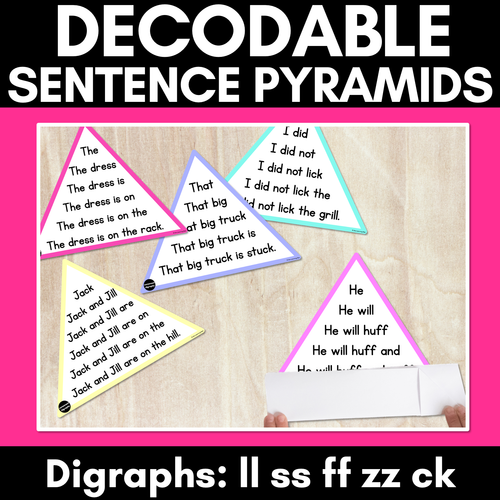 Resource preview 1 for LL SS FF ZZ CK WORDS - Decodable Sentences Pyramids - Phonics Fluency