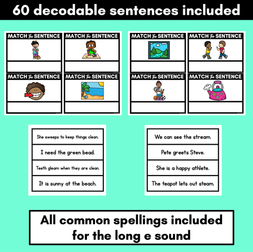 Resource preview 2 for Long Vowel E Decodable Sentences - Read and Match
