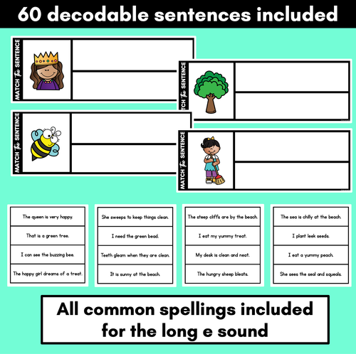 Resource preview 2 for Long Vowel E Word Decodable Sentences - Read, Match & Write