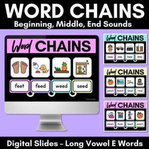 Long Vowel E Word Chains for Beginning, Middle & End Sounds - Decodable PowerPoint