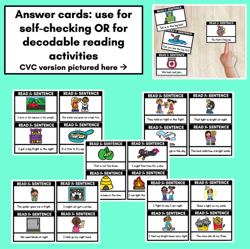 Resource preview 3 for Long Vowel I Word Decodable Sentences - Read, Match & Write