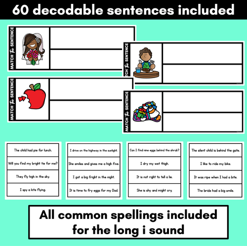 Resource preview 2 for Long Vowel I Word Decodable Sentences - Read, Match & Write