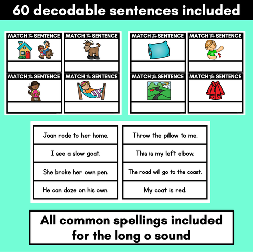 Resource preview 2 for Long Vowel O Decodable Sentences - Read and Match