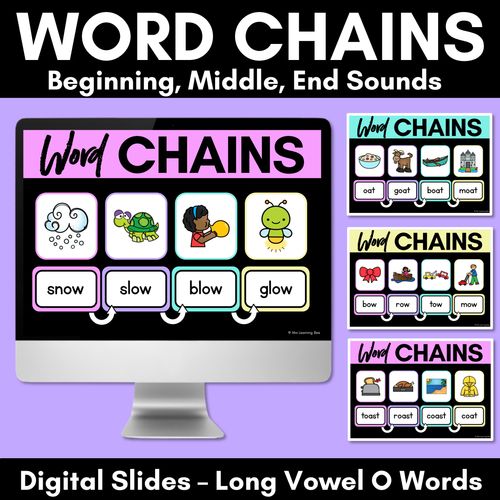 Resource preview 1 for Long Vowel O Word Chains for Beginning, Middle & End Sounds - Decodable PowerPoint 