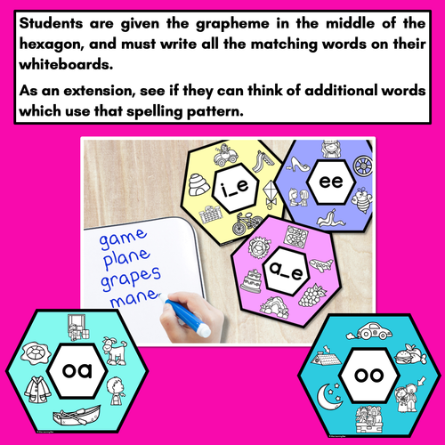 Resource preview 2 for Long Vowel Sounds Phonics Activity - Phonics Hexagons