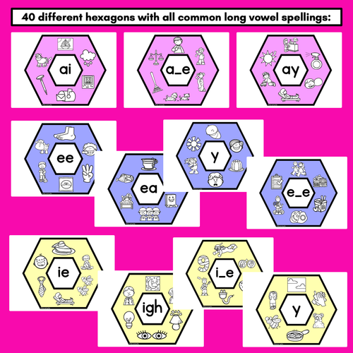 Resource preview 3 for Long Vowel Sounds Phonics Activity - Phonics Hexagons