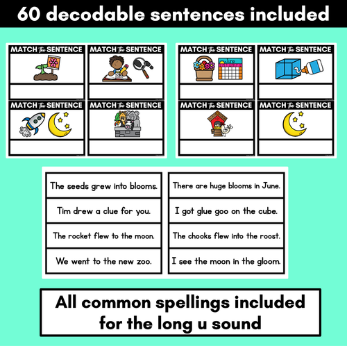 Resource preview 2 for Long Vowel U Decodable Sentences - Read and Match