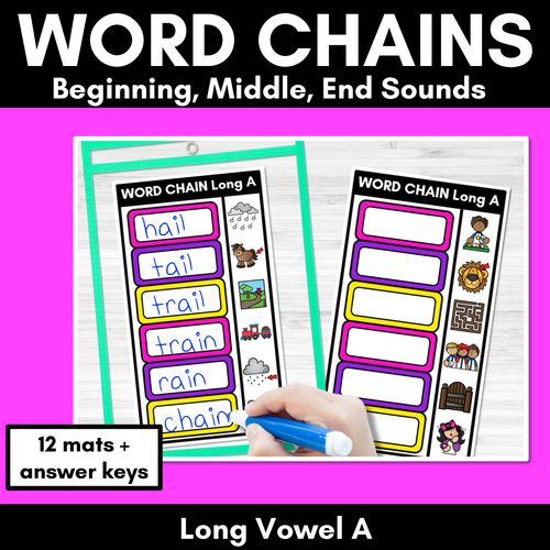 Resource preview 1 for Long Vowel A Word Chains for Beginning, Middle & End Sounds-Decodable Activities 