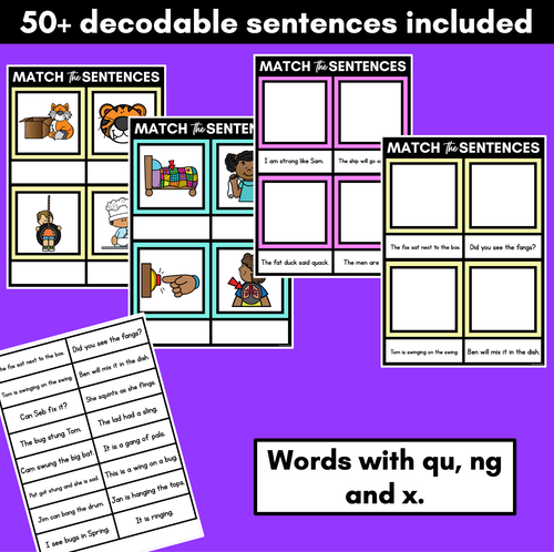 Resource preview 3 for QU NG X Decodable Sentences Mats - Read & Match