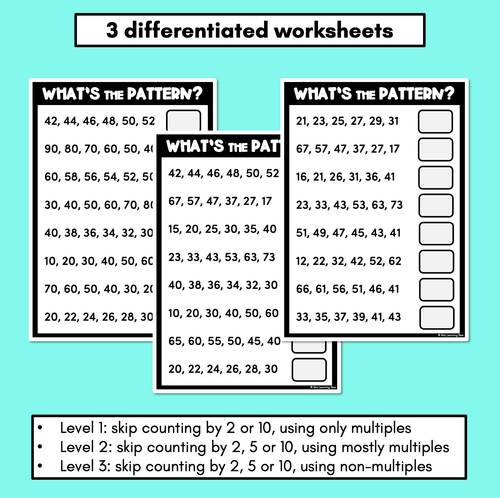 Resource preview 2 for What's the Pattern - Differentiated Worksheets for Skip Counting by 2, 5 or 10