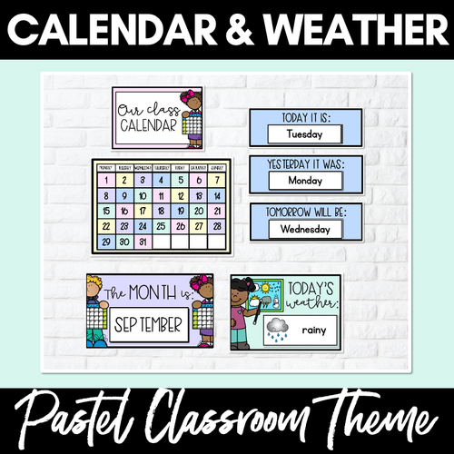 Resource preview 1 for PASTEL CLASSROOM DECOR Calendar and Weather Display
