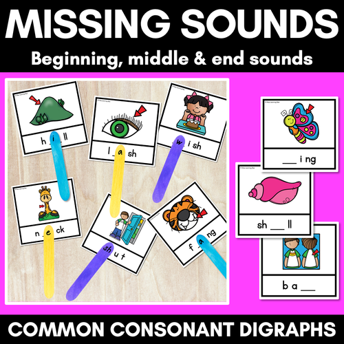 Resource preview 1 for Missing Sound Task Cards- Phonemic Awareness with Common Consonant Digraphs