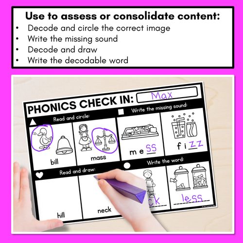 Resource preview 2 for PHONICS CHECK INS - Consonant Digraphs ll ss ff zz ck - No Prep Phonics Assessments  
