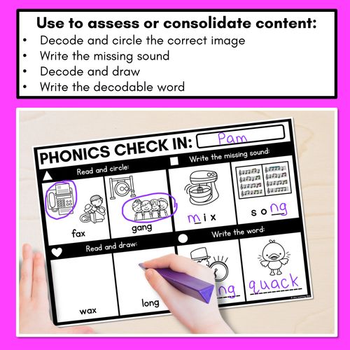 Resource preview 2 for PHONICS CHECK INS - Consonant Digraphs qu ng + x - No Prep Phonics Assessments  