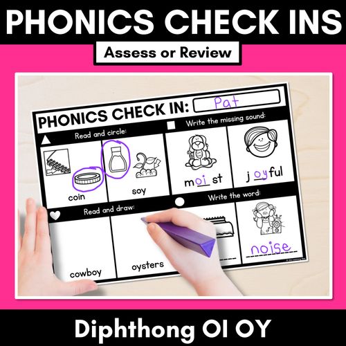 Resource preview 1 for PHONICS CHECK INS - Diphthong OI OY - No Prep Phonics Assessments 