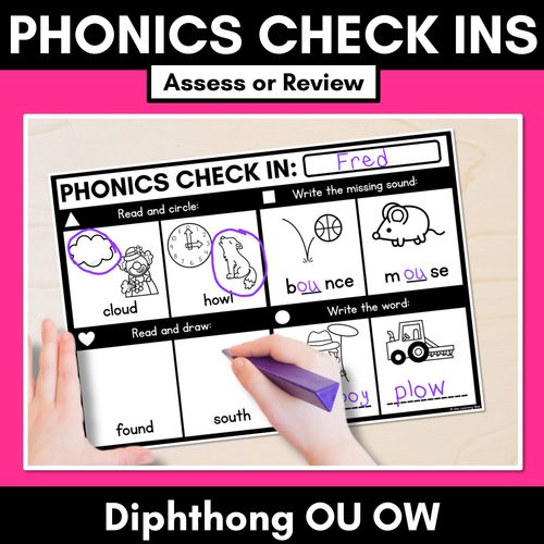 Resource preview 1 for PHONICS CHECK INS - Diphthong OU OW - No Prep Phonics Assessments