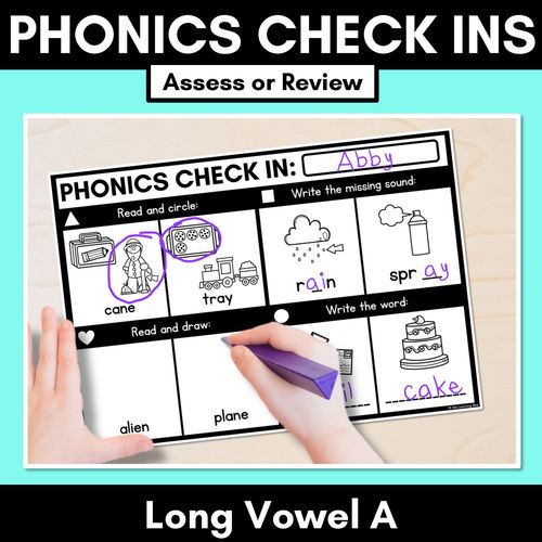 Resource preview 1 for PHONICS CHECK INS - Long Vowel A - No Prep Phonics Assessments 