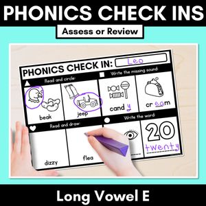 PHONICS CHECK INS - Long Vowel E - No Prep Phonics Assessments 
