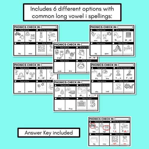 Resource preview 3 for PHONICS CHECK INS - Long Vowel I - No Prep Phonics Assessments 