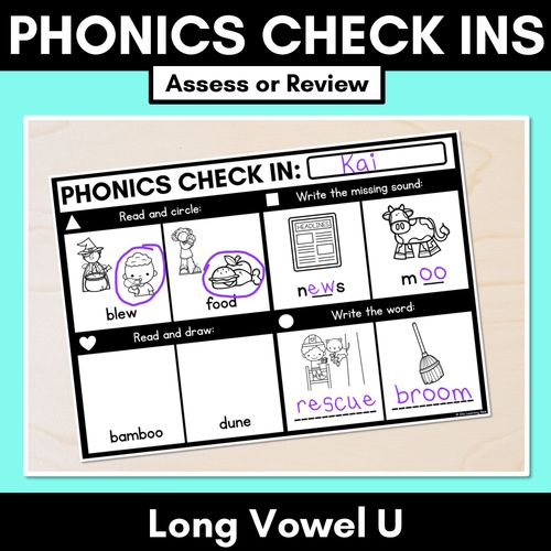Resource preview 1 for PHONICS CHECK INS - Long Vowel U - No Prep Phonics Assessments