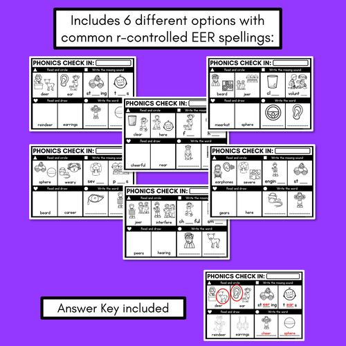 Resource preview 3 for PHONICS CHECK INS - R-Controlled Vowel EER - No Prep Phonics Assessments 