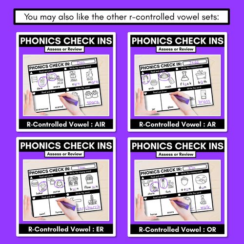 Resource preview 4 for PHONICS CHECK INS - R-Controlled Vowel EER - No Prep Phonics Assessments 