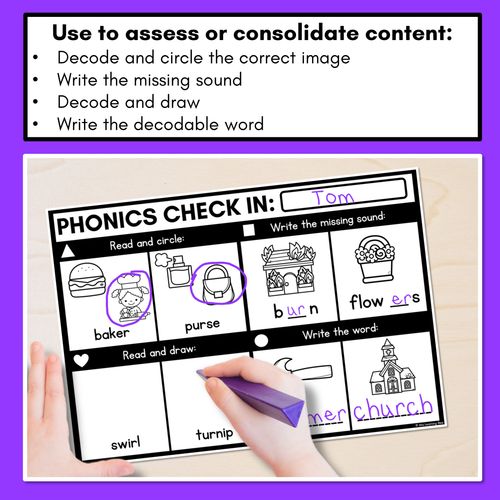 Resource preview 2 for PHONICS CHECK INS - R-Controlled Vowel ER - No Prep Phonics Assessments 