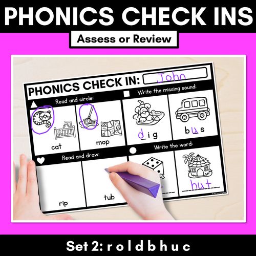 Resource preview 1 for PHONICS CHECK INS - CVC Words & CVCC CCVC Words Set 2 - No Prep Phonics Assessments 