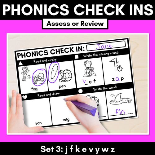 Resource preview 1 for PHONICS CHECK INS - CVC Words & CVCC CCVC Words Set 3 - No Prep Phonics Assessments 