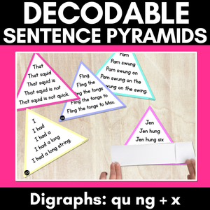 QU NG + X WORDS - Decodable Sentences Pyramids - Phonics Fluency