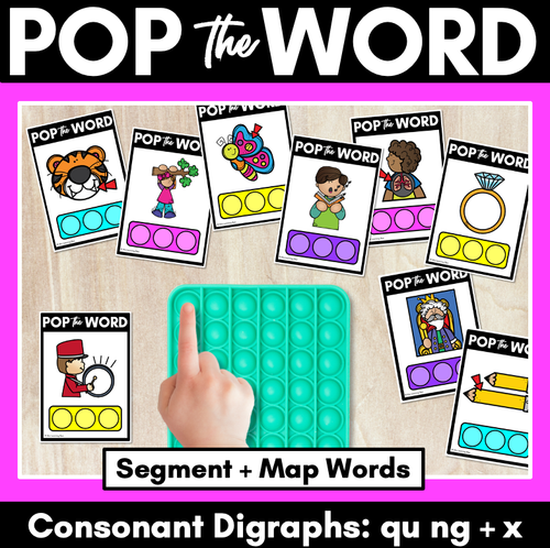 Resource preview 1 for NG QU + X WORDS POPPIT TASK CARDS - Phonemic Awareness + Word Mapping