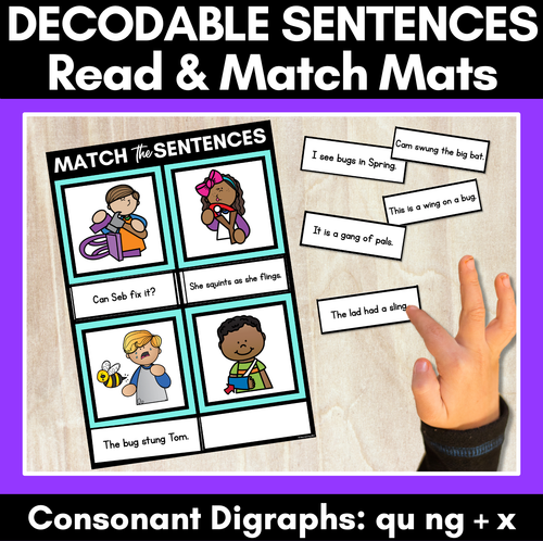 Resource preview 1 for QU NG X Decodable Sentences Mats - Read & Match