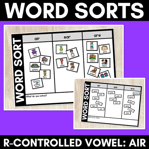 Resource preview 1 for R-CONTROLLED VOWEL AIR WORD SORT