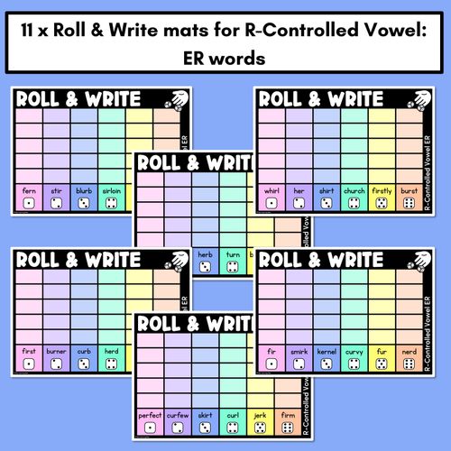 Resource preview 2 for ROLL & WRITE PHONICS ACTIVITY MATS - R-Controlled Vowel ER Words 