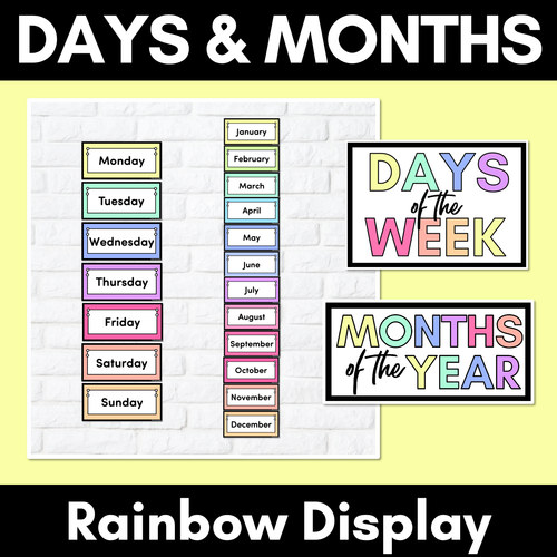 Resource preview 1 for RAINBOW CLASSROOM DECOR - Days of the Week & Months of the Year