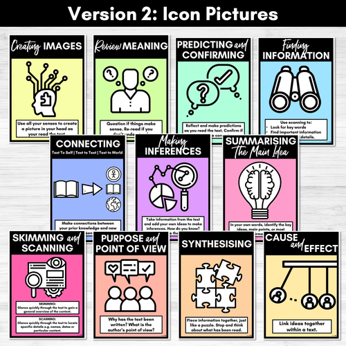 Resource preview 3 for Reading Comprehension Strategies Posters RAINBOW