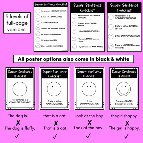 Resource preview 3 for Sentence Writing Editing Checklist Posters - Correcting Sentences for Kids
