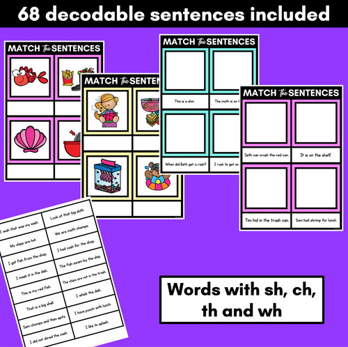 Resource preview 2 for CH SH TH WH Decodable Sentences Mats - Read & Match
